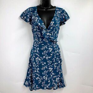 ZAFUL Women's Tiny Floral‎ Ruffle Wrap Short Sleeve Mini Dress Size M NWT